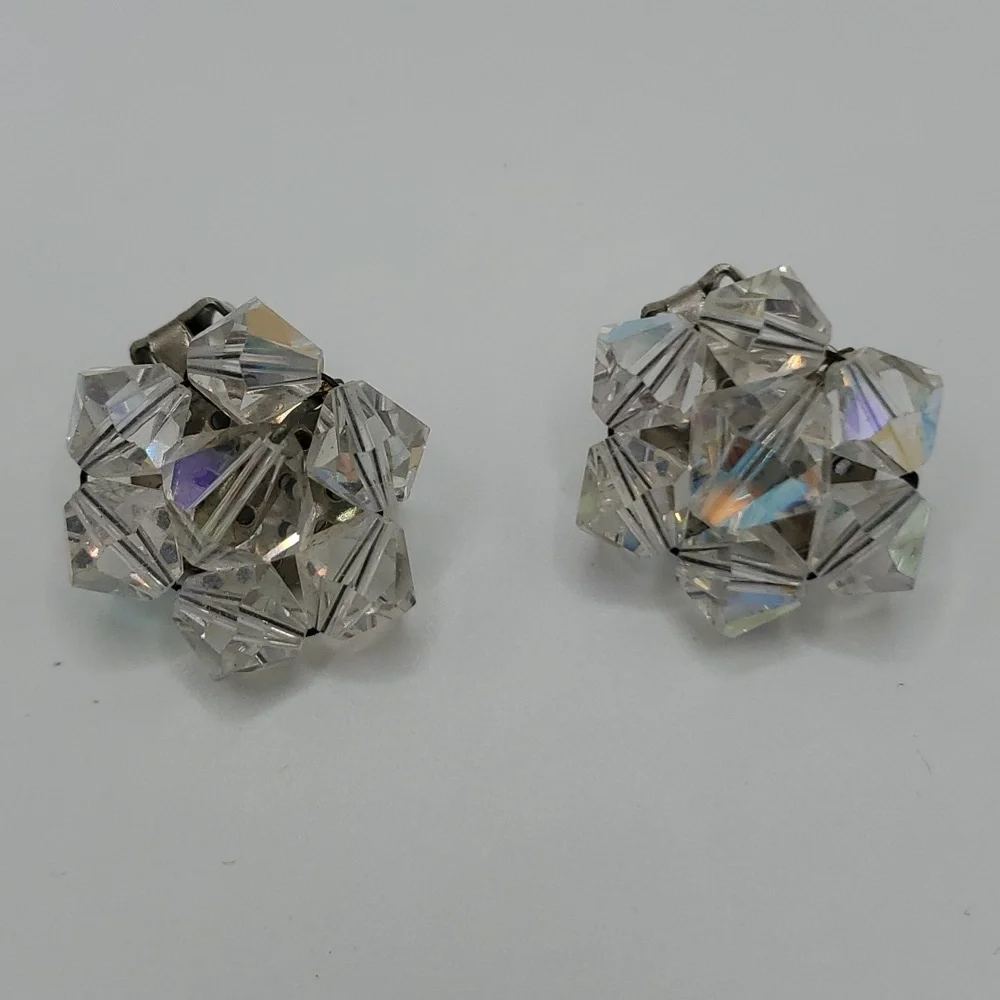 Vintage Faceted Graduated Glass Crystal Aurora Borealis Necklace & Earrings Set - Picture 2 of 7